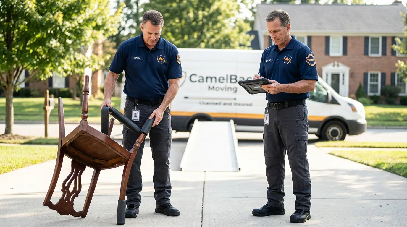 Movers inspecting furniture for damage prevention before loading in Trevorton, PA
