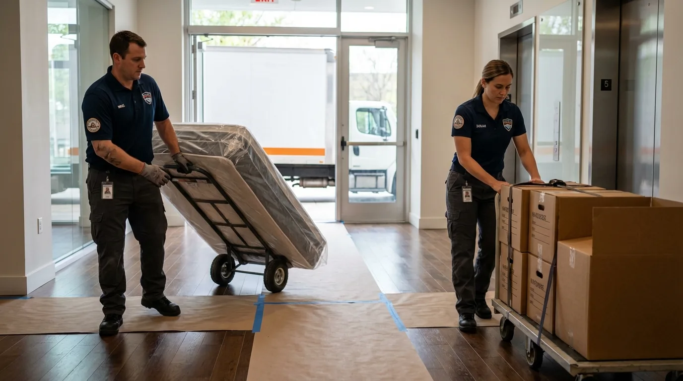 Professional apartment movers loading elevator in Trevorton, PA